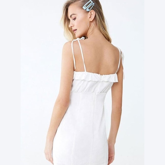 Forever 21 Ivory Mini Dress – Embroidered Bodice, Adjustable Straps, Size M - Picture 2 of 9